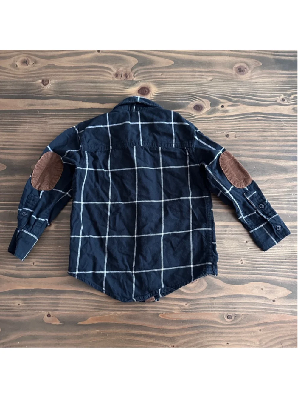 Carters Boys 2T Black Plaid Button Down Elbow Patches